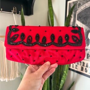 VTG 50s Soure NY Red and Black Beaded Cocktail Clutch